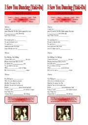 English Worksheet: SONG! I Saw You Dancing [Yaki-Da] - Printer-friendly version included