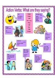 English Worksheet: Action Verbs: What are they saying? 4