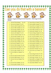 English Worksheet: Action Verbs: Can you do that with a banana?