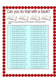 English Worksheet: Action Verbs: Can you do that with a book?
