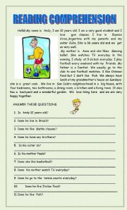 English Worksheet: READING COMPREHENSION 2 PAGES