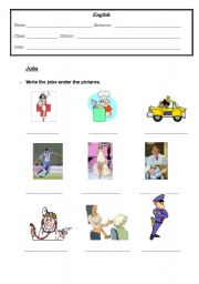 English worksheet: jobs,fruits,body,classroom 4 pages