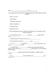 English Worksheet: Science Method Quiz
