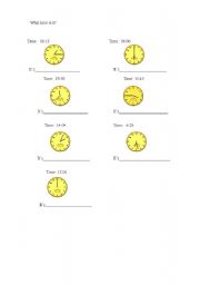 English worksheet: What time is it?