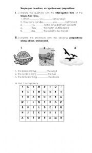 English worksheet: past simple, prepositions and occupations