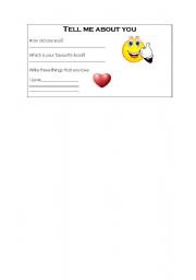 English Worksheet: Tell me about you!