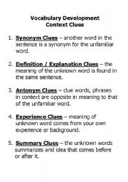 English Worksheet: Vocabulary Development Context Clues 