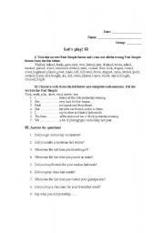 English worksheet: past simple tense