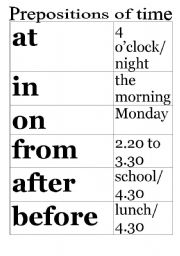 English Worksheet: Prepositions of time