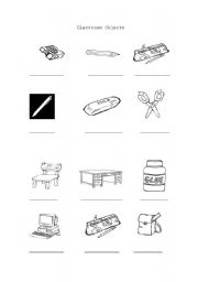 English Worksheet: classroom objects mini dictionary