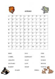 English worksheet: Animal word sleuth