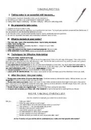 English Worksheet: TAKING NOTES