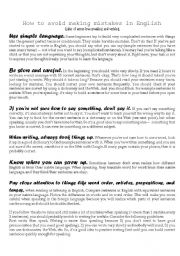 English Worksheet: How to avoid mistakes in English