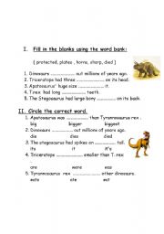 English worksheet: dinosoures