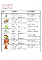 English Worksheet: LIVING AND NON LIVING THINGS