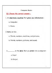 English worksheet: Computer basics