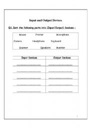 English Worksheet: Computer Input /Output Devices