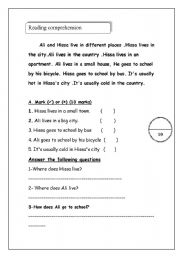 English Worksheet: reading 