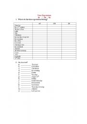 English worksheet: At / On /In