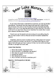 English worksheet: Bear Lake Monster