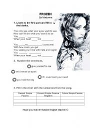 English Worksheet: frozen by madonna, passive