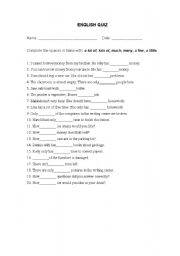 English Worksheet: A LOT OF, MUCH, MANY, A FEW, A LITTLE