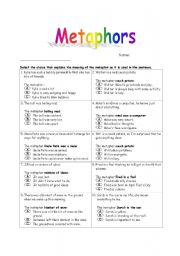 English Worksheet: Metaphors Worksheet 1