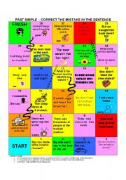 English Worksheet: Past Simple error correction snakes and ladders game