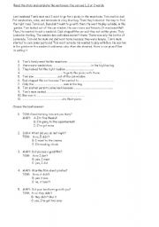 English worksheet: reading with past simple