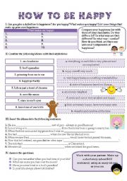 English Worksheet: HOW TO BE HAPPY