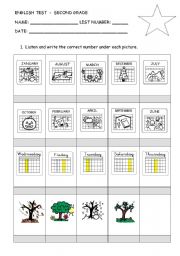 English Worksheet: DAYS AND MONTHS TEST