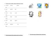 English worksheet: a test on animals, comparisons, health problems, 3 pages