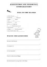 English worksheet: Greetings and personal information