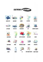 English Worksheet: Electronics Pictionary (B&W included)