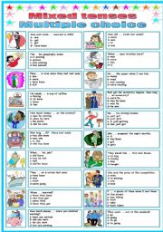 MIXED TENSES- MULTIPLE CHOICE (B&W VERSION INCLUDED)