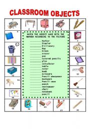 English Worksheet: CLASSROOM OBJECTS