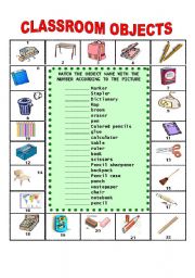 English Worksheet: CLASSROOM OBJECTS