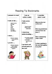 English Worksheet: Reading Tips Bookmarks