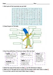 English Worksheet: HUMAN SENSES AND PARTS OF THE BODY