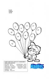 English Worksheet: NUMBERS 10 TO 20