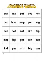 English Worksheet: Phonics Bingo