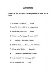 English Worksheet: Prepositions of Time