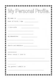 English worksheet: My Personal Profile