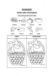 English Worksheet: FRUITS AND VEGETABLES