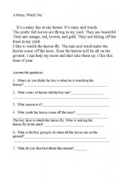 English worksheet: reading comprehension 