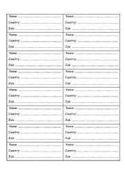 English worksheet: Favourite Country and Job
