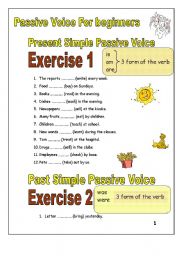 English Worksheet: 2 pages/3 exercises/33 sentences Passive voice for beginners