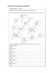 English Worksheet: Ordering at a restaurant