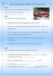 English Worksheet: THE ADVENTURE CAPITAL OF THE WORLD-VIDEO LESSON. questions,answers,extra links, National Geographic