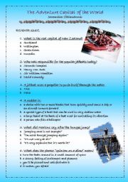 English Worksheet: THE ADVENTURE CAPITAL OF THE WORLD - Reader Quiz with answers